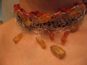 2. Citrine crocheted on fine Silver wire over crocheted leather and suede